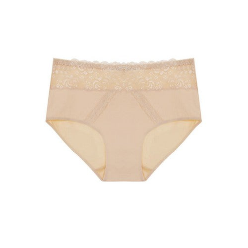 YM-70091-PTY-C04 Lace Waistband Cotton Full Brief Beige