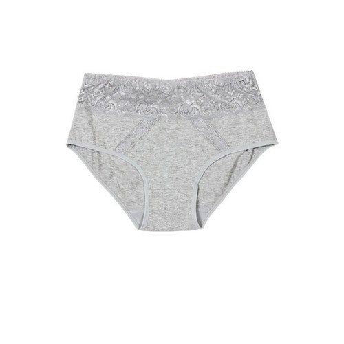YM-70091-PTY-C04 Lace Waistband Cotton Full Brief Gray