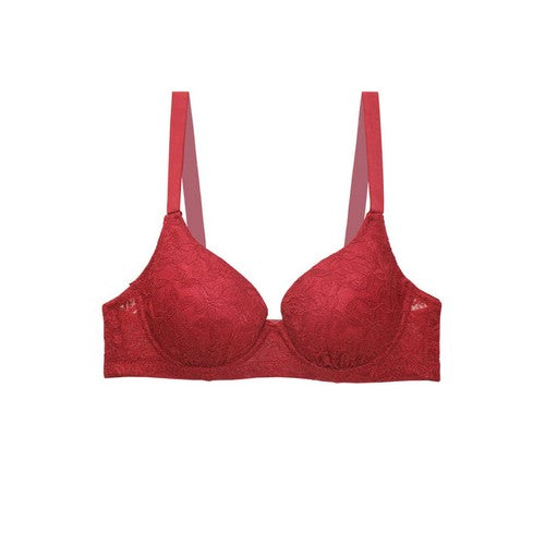 YM-9021-BRA-DDD-C01 Floral Lace Underwire Bra Red Dahlia