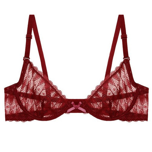 YM-50287 Geomatric Pattern Lace Bra Rio Red