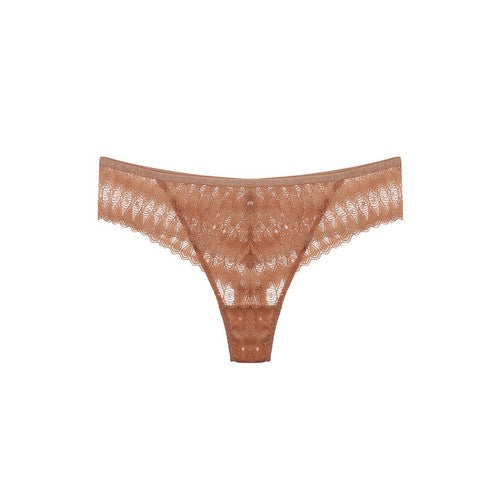 YM-50287T-THG Wide Band Lace Thong Sandstone