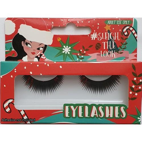 Sleigh The Look Christmas Xmas Red Glitter Re-usable Eyelashes