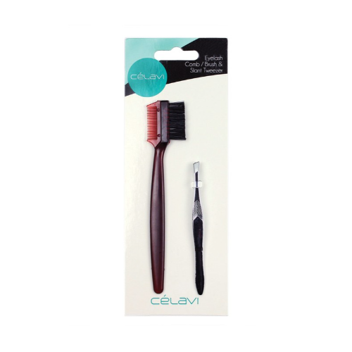 AC017 Celavi 2pc Eyelash Comb with Brush &  Tweezer Set