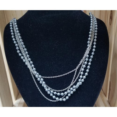 Pearl & Chain Necklace Grey