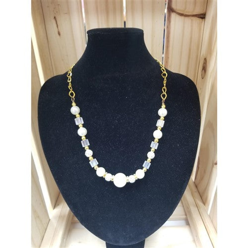 Pearl & Diamante Necklace White