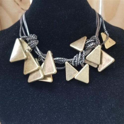 Gold Triangle Charm Statement Necklace