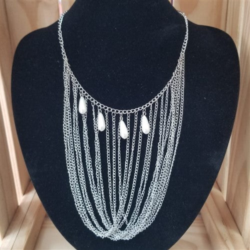 Layered Statement Pearl Necklace Silver