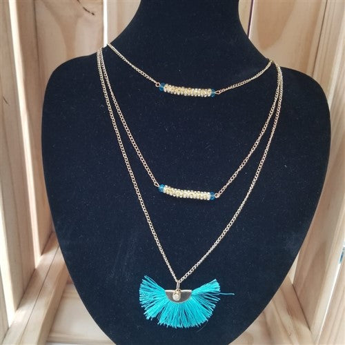 3 Tier Gold Necklace Turquoise