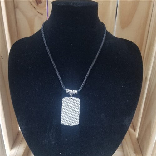 Jute Cord Necklace with Oblong Pendant Silver