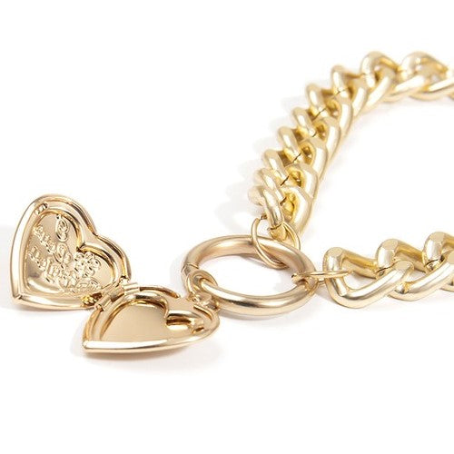 Heart Pendant Double Layered Short Necklace Gold