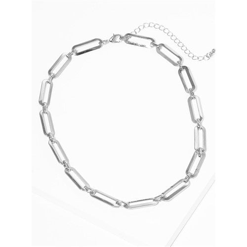 AN1735 Long Link Choker Necklace Silver