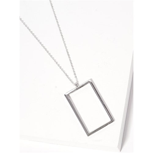 AN1770 Long-Length Square Pendant Necklace Silver