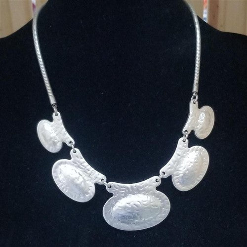 Hammered Pebble Statement Necklace Silver