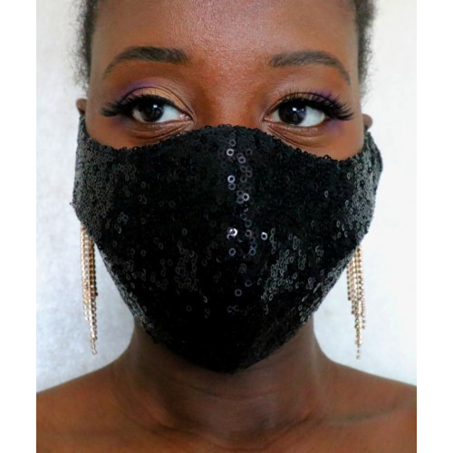 Sequin Reusable Face Mask Black