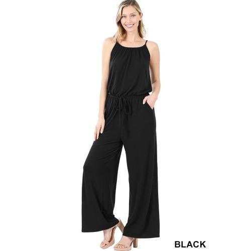 RP-1868AB Spaghetti Strap Jumpsuit With Pocket Black