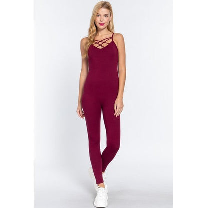 P12453 Cross Strap Jumpsuit Burgundy