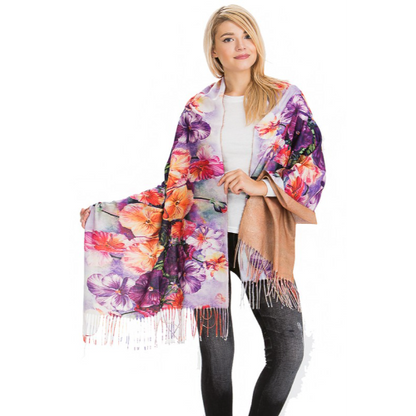 Watercolour Floral Pashmina Violet