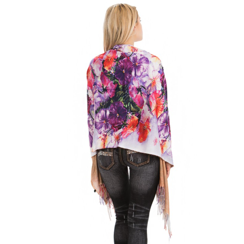 Watercolour Floral Pashmina Violet