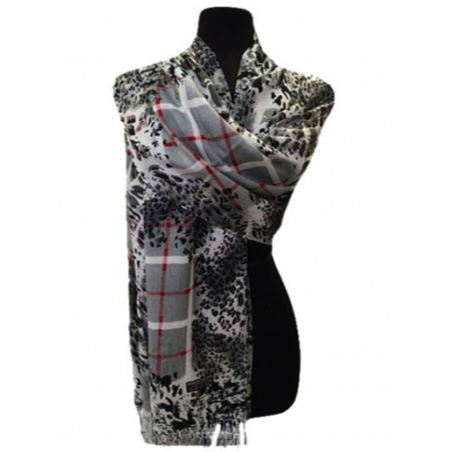 Leopard & Plaid Pashmina Grey