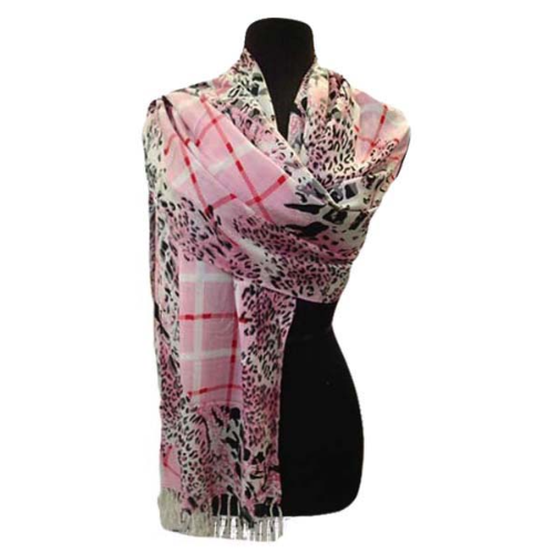 Leopard & Plaid Pashmina Pink