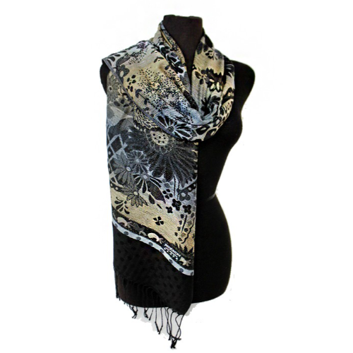 Sunflower & Polka Dot Pashmina Black