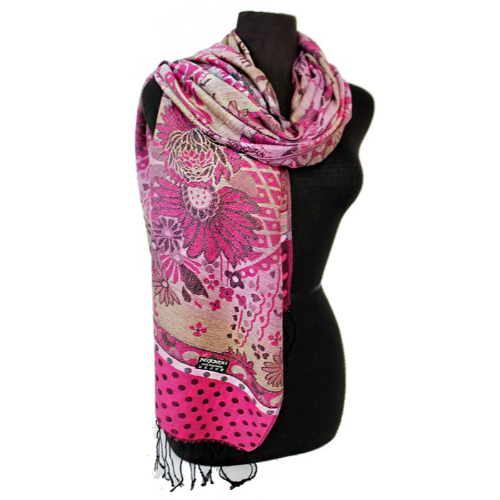 Sunflower & Polka Dot Pashmina Fuchsia