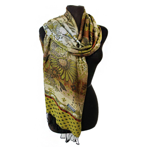 Sunflower & Polka Dot Pashmina Olive