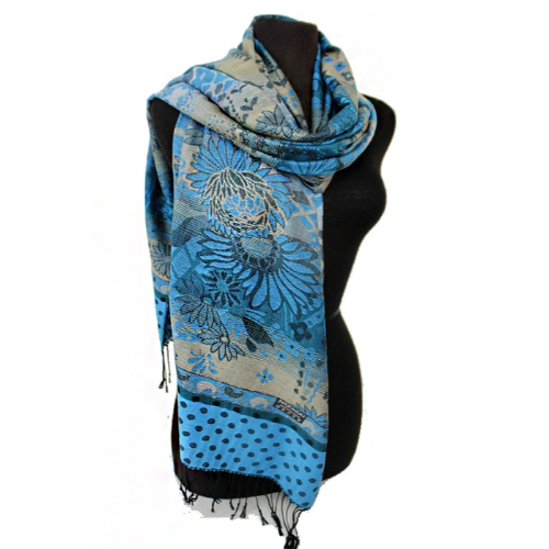 Sunflower & Polka Dot Pashmina Turquoise