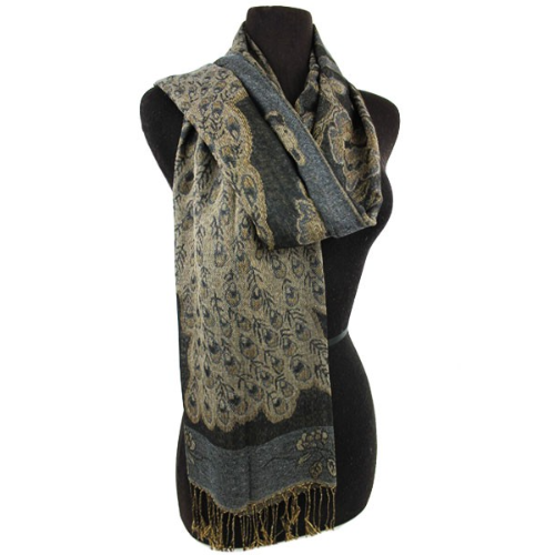 Peacock Pashmina Black