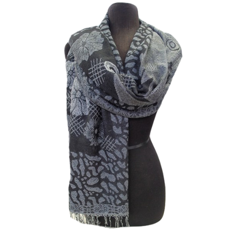 Animal & Flower Print Pashmina Black