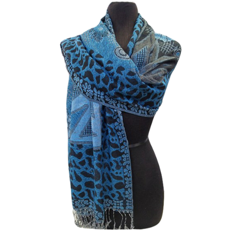 Animal & Flower Print Pashmina Blue