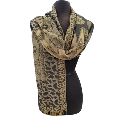 Animal & Flower Print Pashmina Brown