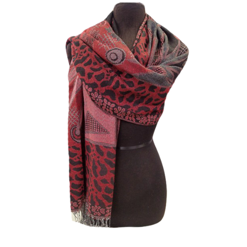 Animal & Flower Print Pashmina Burgundy