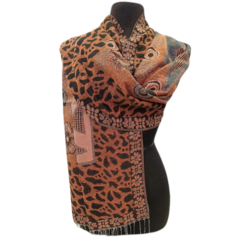 Animal & Flower Print Pashmina Orange