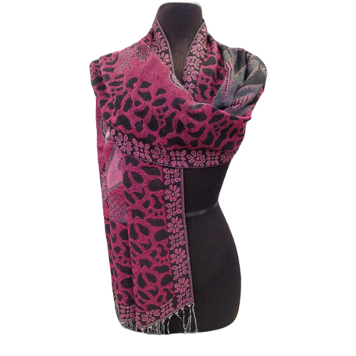 Animal & Flower Print Pashmina Pink