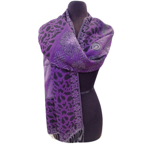 Animal & Flower Print Pashmina Purple