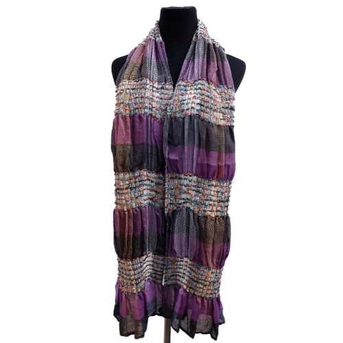 Distressed Bold Stripe Ruffle Pashmina Purple