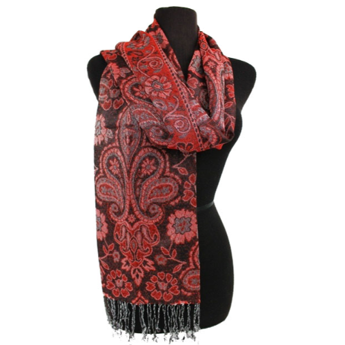 Fleur De Lis Pashmina Burgundy