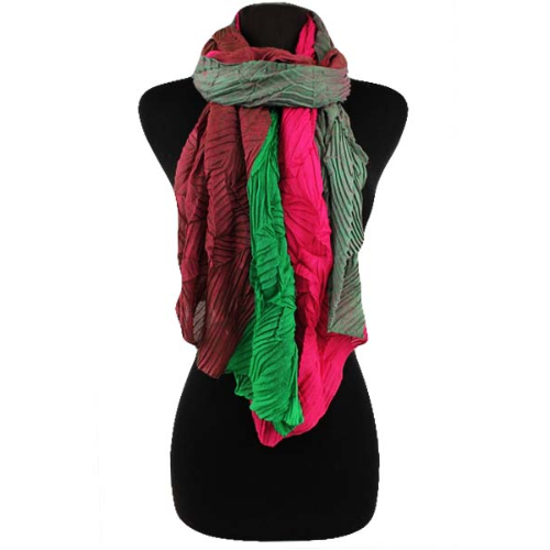 Wrinkle 3-Tone Scarf Fuchsia/Green/Grey