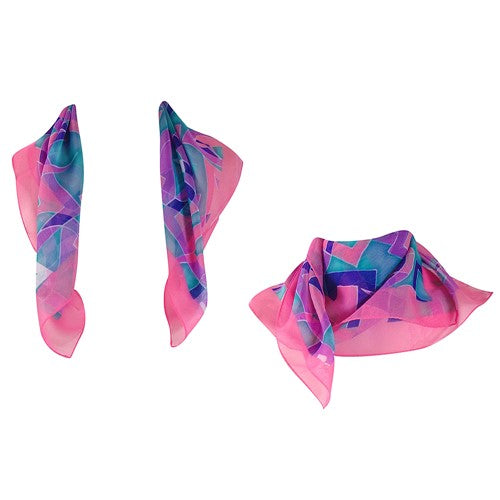 100% Silk Geometric Print Square Scarf Pink