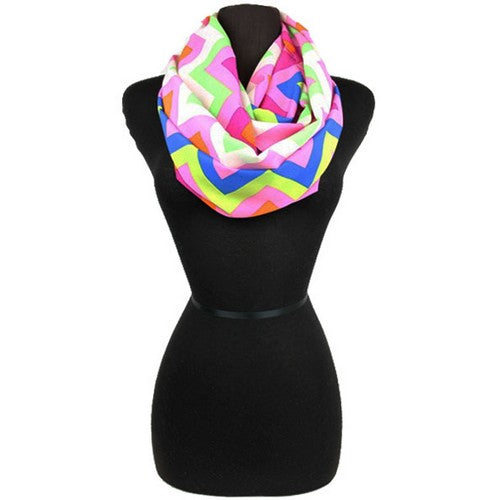 scf-11150-2853 Multicolor Chevron Infinity Scarf Pink