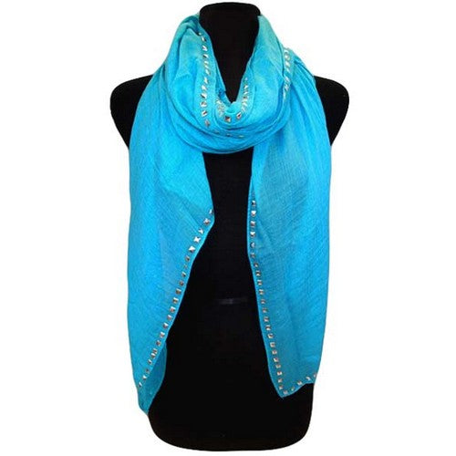 scf-11465 Gold Studded Soft Gauze Scarf Blue