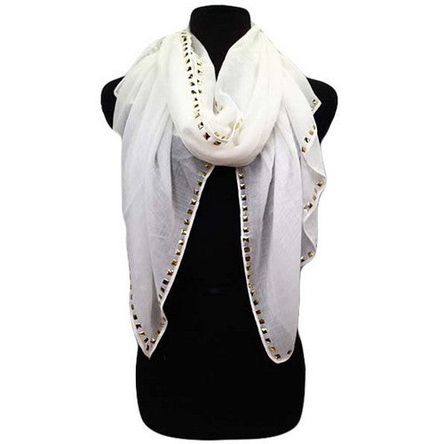 scf-11465 Gold Studded Soft Gauze Scarf Red