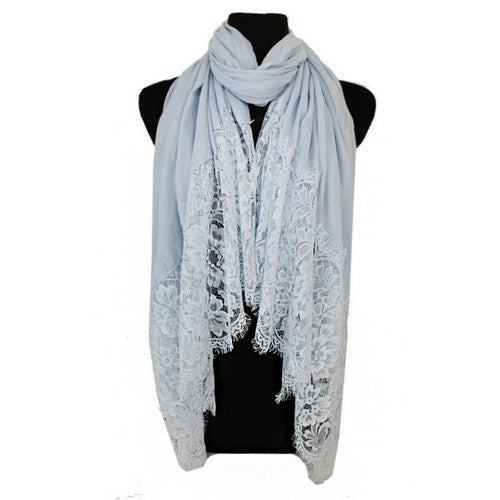 SCF-18134 Luxury Lace Hem Pashmina Sky Blue