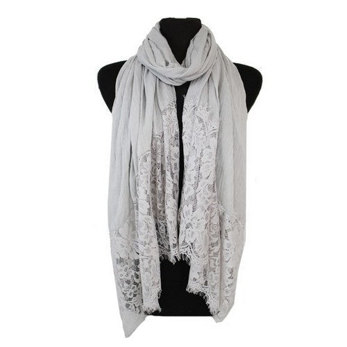 SCF-18134 Luxury Lace Hem Pashmina Grey