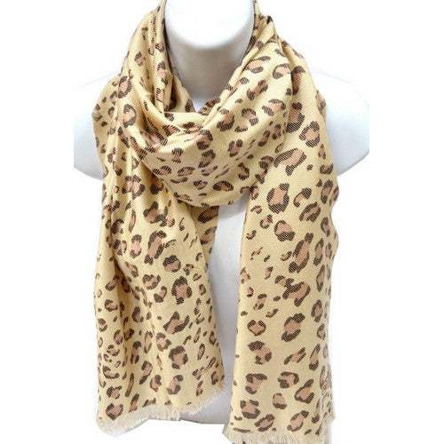 SW-1002 Leopard Print Fray Pashmina Beige 