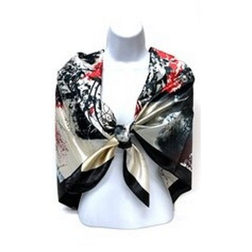 SF-413 Tree Pront Large Square Silky Scarf Black