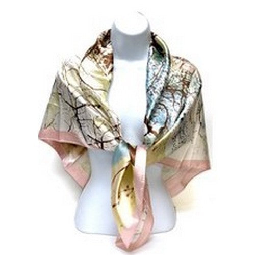 SF-413 Tree Pront Large Square Silky Scarf Pink