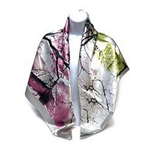 SF-413 Tree Pront Large Square Silky Scarf Silver