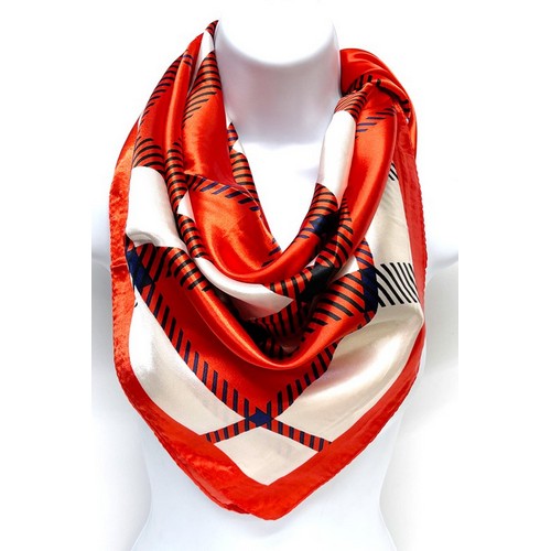 SF-408 Brit Plaid Large Square Silky Scarf Red